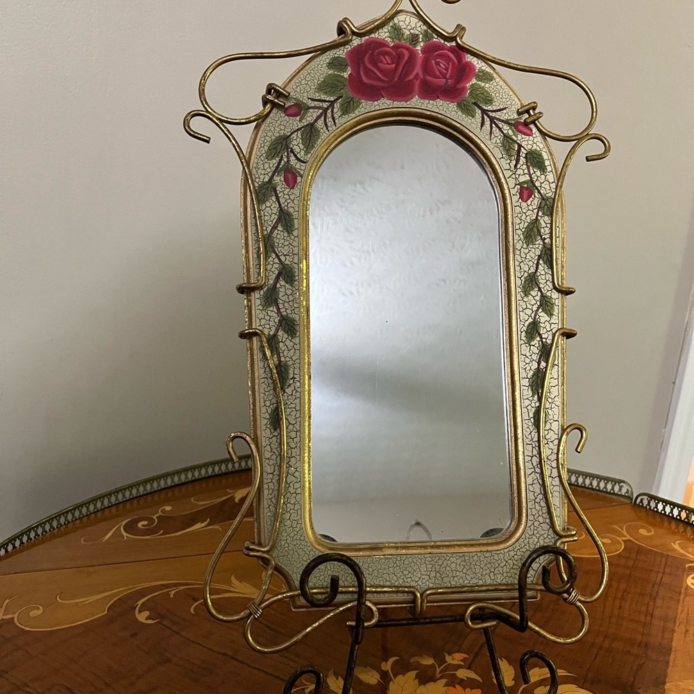 Vintage Floral Wall Mirror with Gold Frame